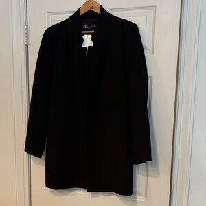 Zara Black Long Open-Front Blazer Jacket